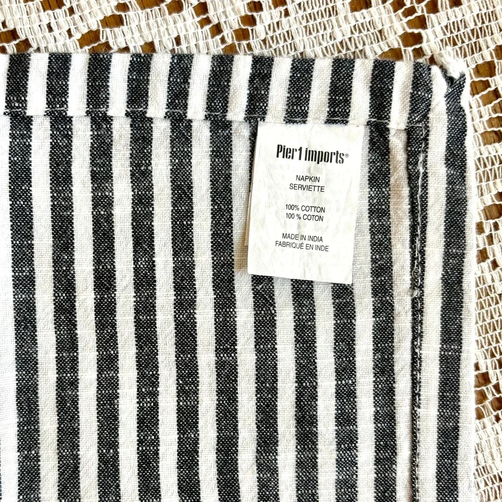 Pier 1 Imports Navy White Stripe 100% Cotton Cloth Napkins 8pc Farmhouse Coastal